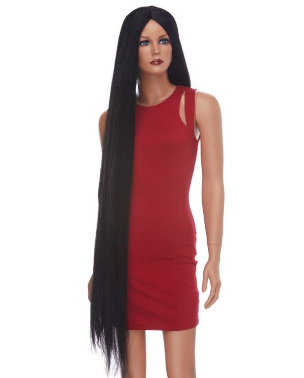 Long black quality wig with no bangs