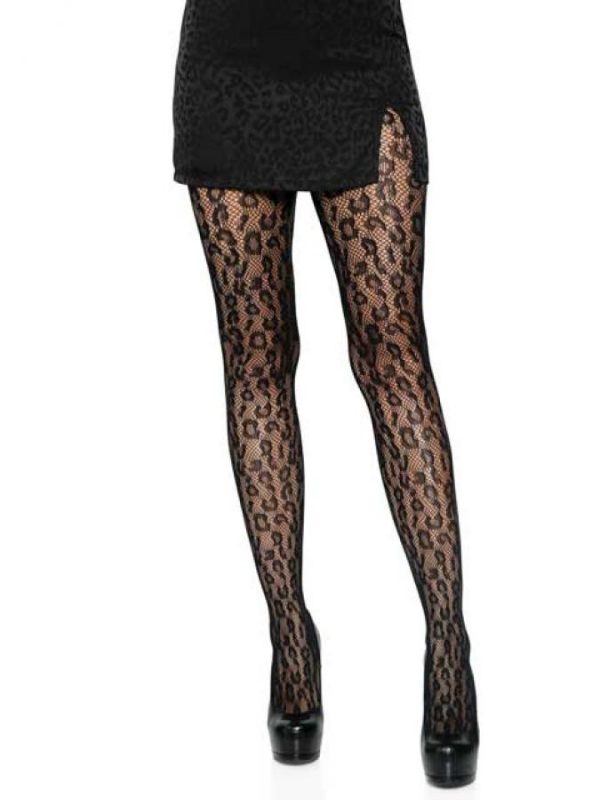 Exotic Leopard Net Tights Black One Size Kostume Room 6793