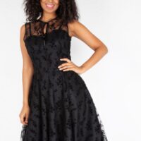 Black Taffeta and Lace Flare Dress
