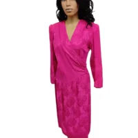 Vintage 80s-90s Wrap Hot Pink Dress by Contempo Casuals
