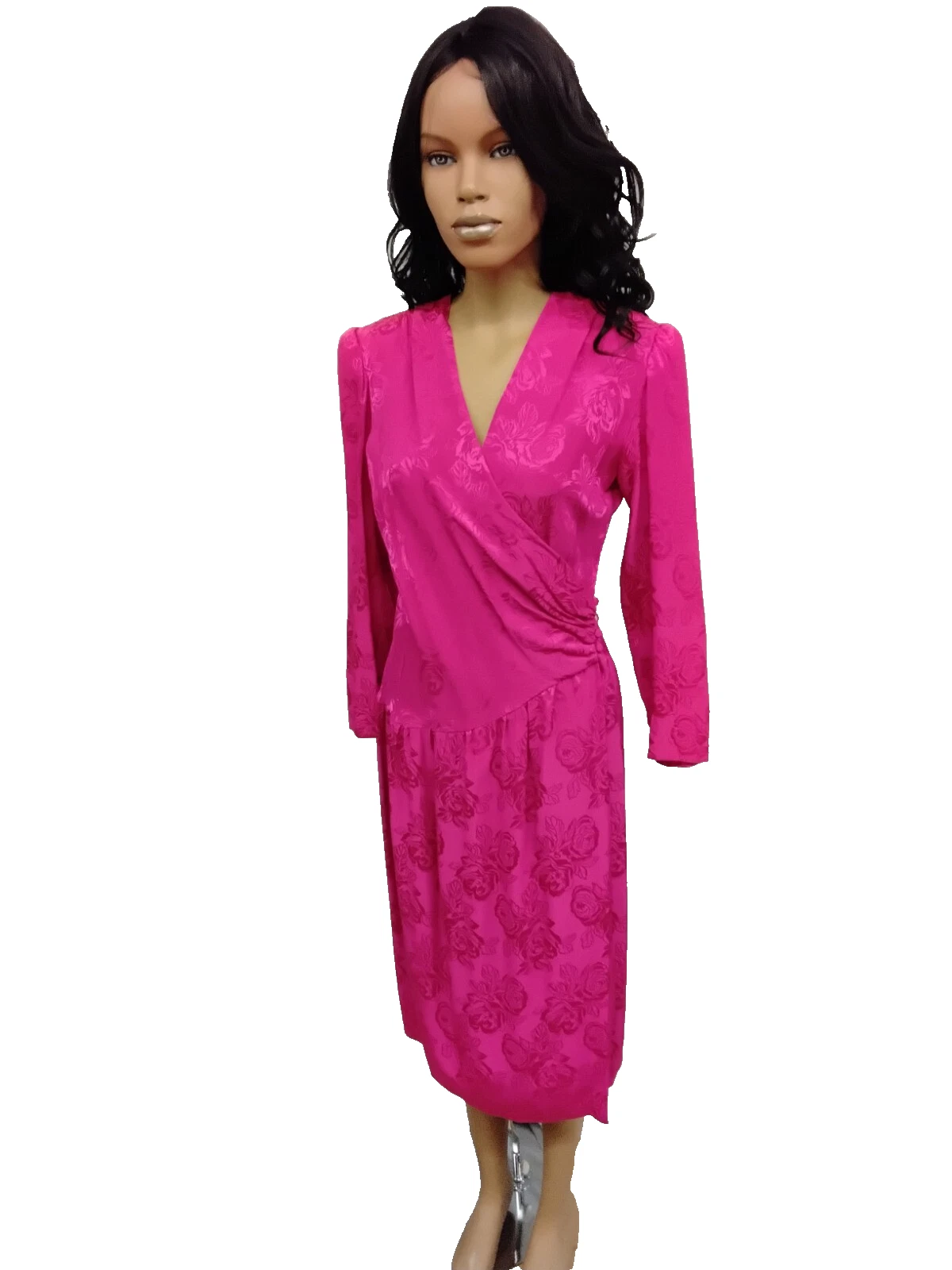 Vintage 80s-90s Wrap Hot Pink Dress by Contempo Casuals