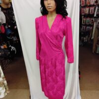 Vintage 80s-90s Wrap Hot Pink Dress by Contempo Casuals