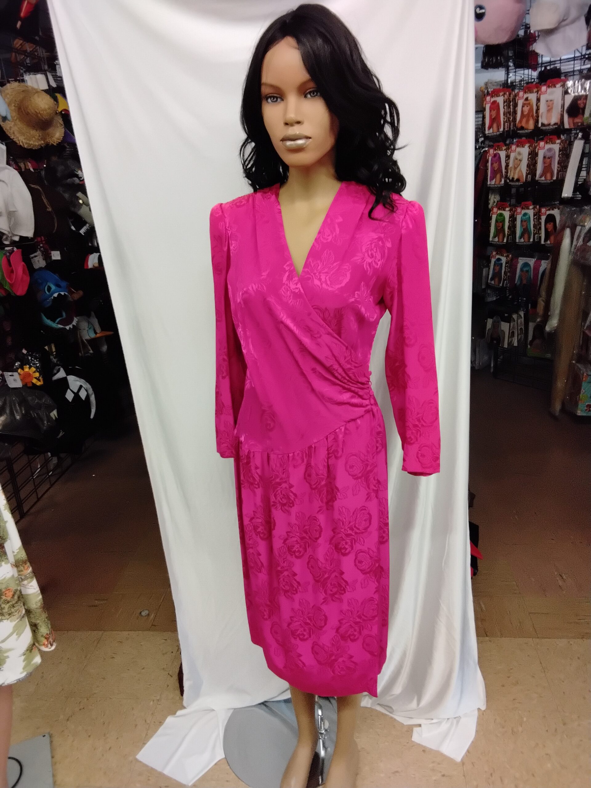 Vintage 80s 90s Wrap Hot Pink Dress by Contempo Casuals