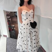 Vintage Formal White and Black Polka Dot Dress Size: 7/8