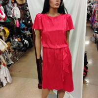 Vintage 80s Red Blouson Dress with Short Sleeve Size: 9/10