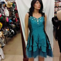 Teal Dress with beaded and sequin front and layered skirt with netting