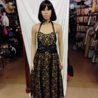 Vintage 50s-60s Prom Dress Gold with Black lace overlay by Alley