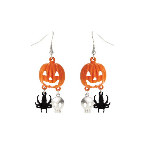 Pumpkin Skull Spider Earrings