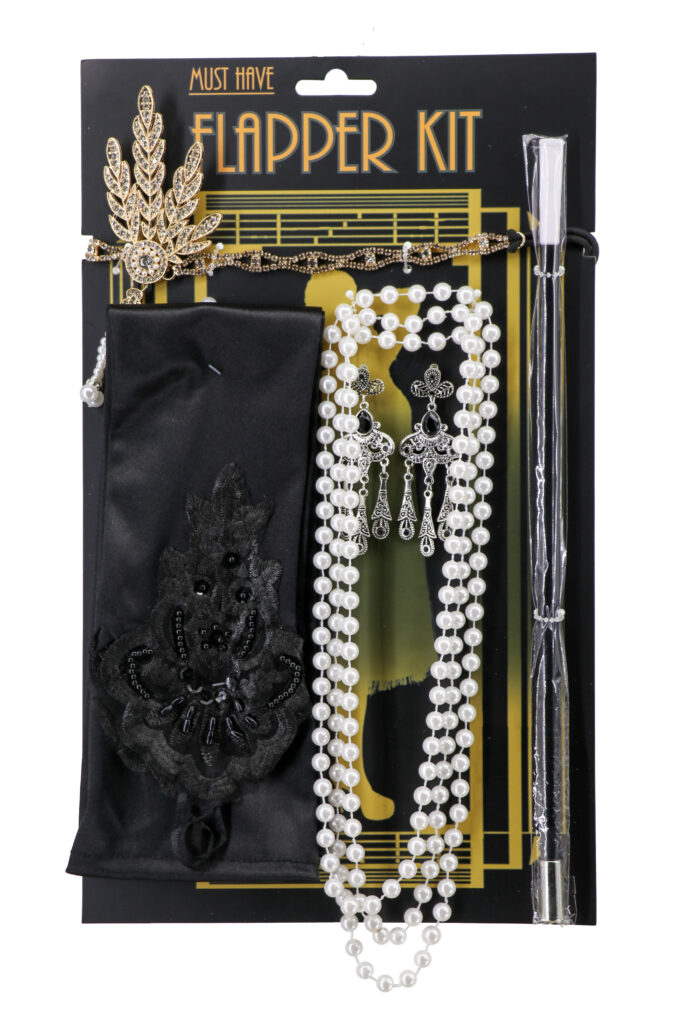 flapper kit- 5pc ( glovetts, headband, Necklace, cigarette holder, earrings) - Image 2