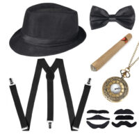Gangster 1920s Kit-Men (hat, bow tie, faux cigar, suspenders, mustaches, watch)