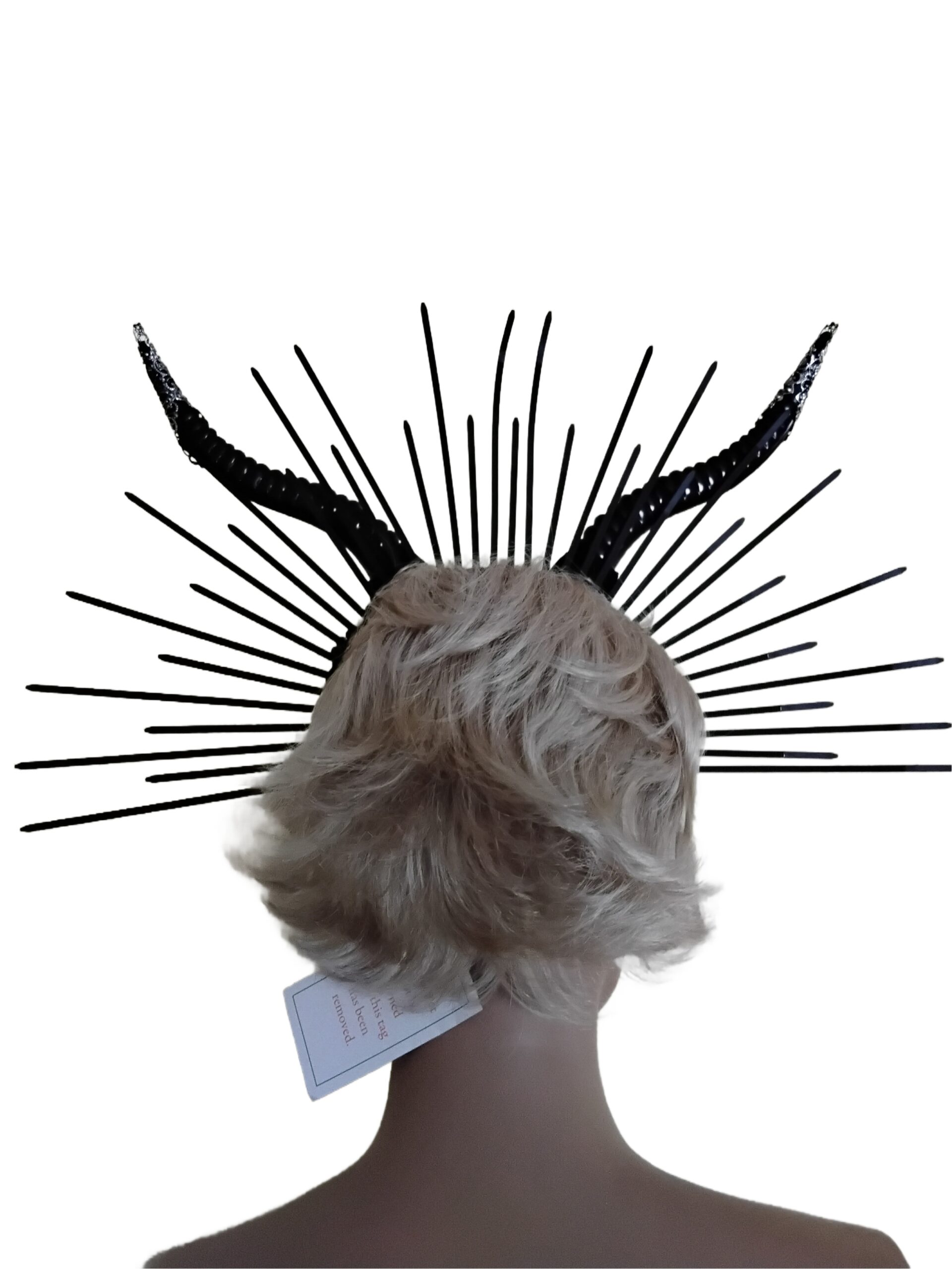 Gothic horn halo headband with black gem and chain - Image 2