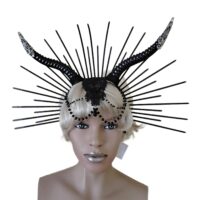 Gothic horn halo headband with black gem and chain