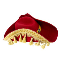 100% wool felt, Red Classic Tricorn Pirate Hat with Gold Tassels