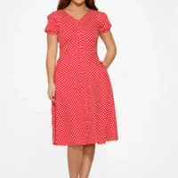 1950s Reproduction Red and White Polka Dot Swing Dress