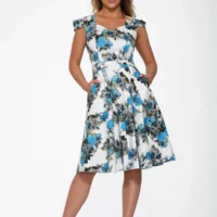White Blue Floral Swing Dress