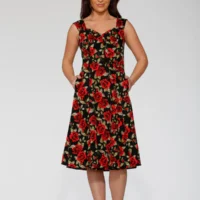40s-50s Black Red Rose Dress