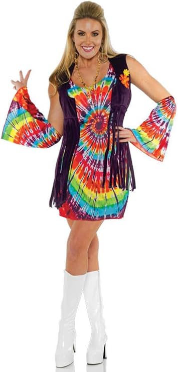 Women's 1960s-1970s Retro Tie Dye Hippie Costume Dress Set - Revolution