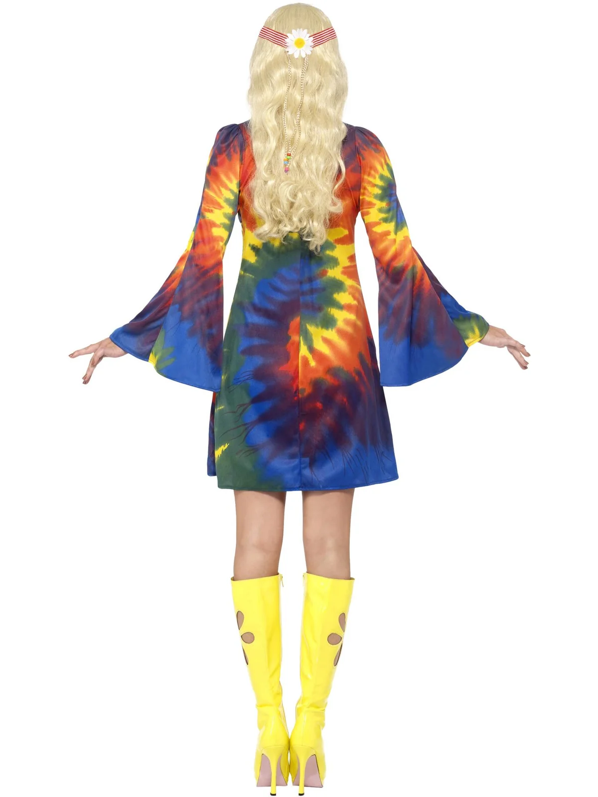 Women's 1960s-1970s Hippie Tie-Dye Dress-Long Bell Sleeve Retro Costume - Image 2
