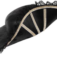 Woman’s Faux Suede Pirate Bicorner Hat with Lace Trim
