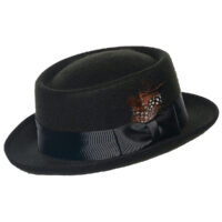 Adult Men’s Black PorkPie Hat with Feather