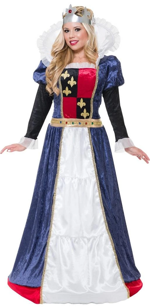 Royal Medieval Queen Costume-Blue Velvet Gown and Crown